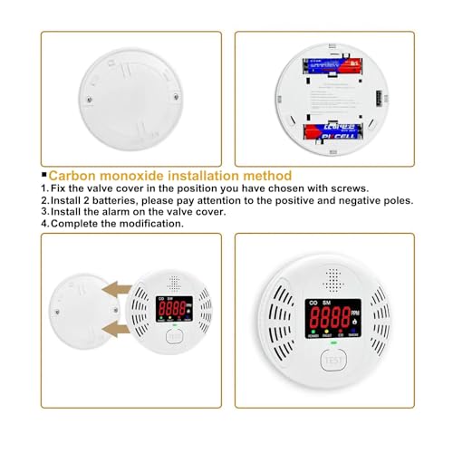 Carbon Monoxide and Smoke Detector Equipped with LCD Display, Battery Powered, Dual Sensor Alarm, 85dB Voice Alarm and Real-time CO Tracking, Suitable for Home/Kitchen/Bedroom/RV 4Pack