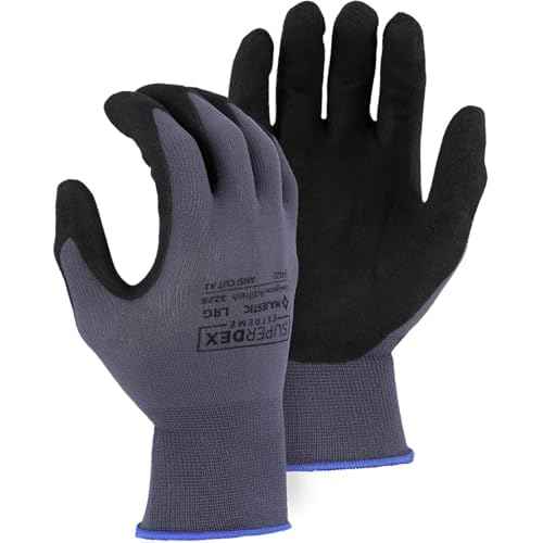Majestic SuperDex Micro Foam Nitrile Palm Coated Glove on Nylon Shell | 12 Pairs - LG | 15 Gauge Liner, Lightweight Comfort, Breathable, Gray/Black | for Automotive, Industrial, Manufacturing | 3228
