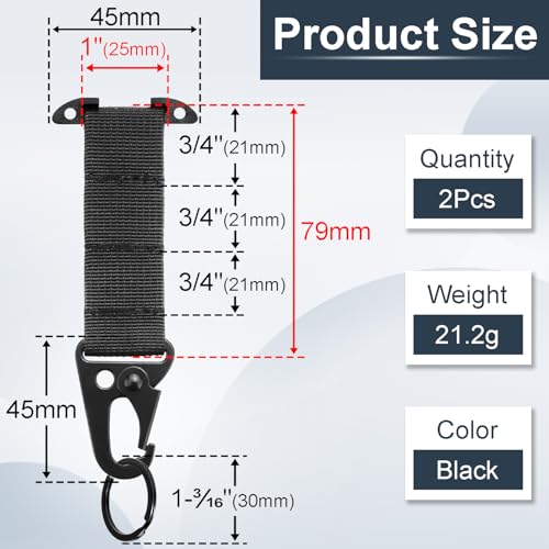 Tactical Molle Clips T-Mount Webbing Key Holder, 2 Pack Clash Hook
