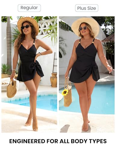 Tummy Control One Piece Swimsuit for Women - V Neck, Full Coverage
