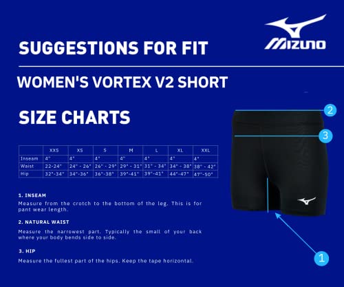 Mizuno Women's Vortex V2 Volleyball Shorts Medium Black - Moisture-Wicking, Tagless Fit