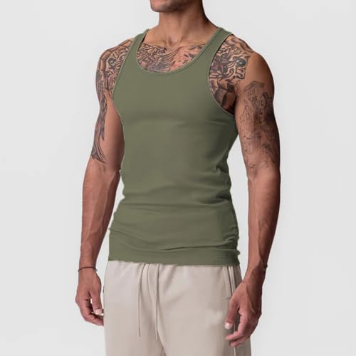 Slim Fit Men's Sleeveless V-Neck Tank Top - Small / Army Green