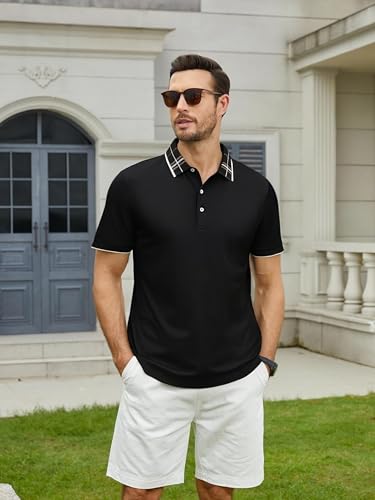 Alex Vando Men's Black Large Moisture-Wicking Golf Polo Shirt - Short Sleeve