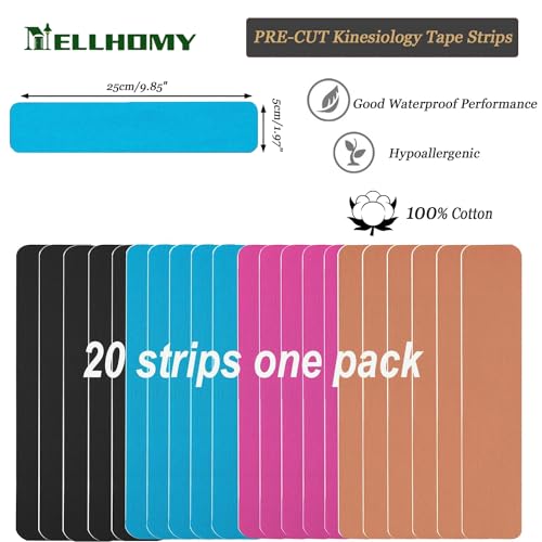 Kinesiology Tape - 20 Precut Cotton Strips for Pain Relief, Mix-4