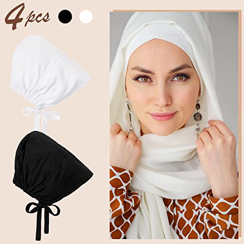 Adjustable Hijab Undercap Set - 4 Pcs Black & White Scarves