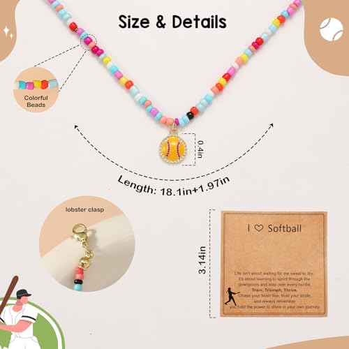 Softball Necklace for Women - Colorful Beaded Cheer Jewelry