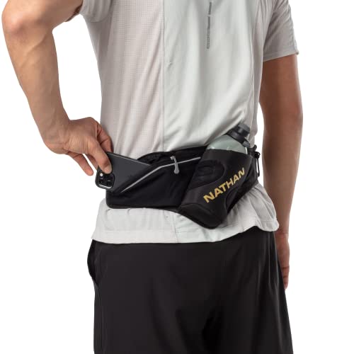 Hydration Waist Pack Belt with 18 oz Speed Draw Flask - Black/Gold