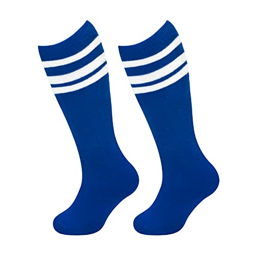 Kids Soccer Socks - Toddler Knee High Tube Socks, Blue/White (3-6 Years)