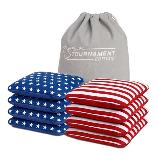 GoSports Dual Sided Cornhole Bean Bags - 6x6 Regulation 16oz (Set of 8) Stars and Stripes