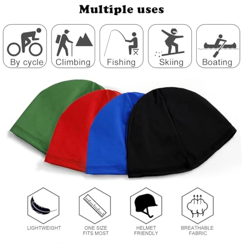 Unisex Skull Caps 4-Pack Breathable Running Cycling Beanies - Black, Blue, Red, Green