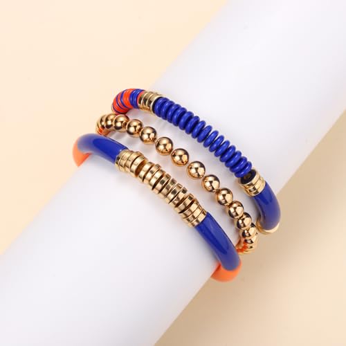 Game Day Bracelet Set - Beaded Stretch Bracelets - Blue & Orange