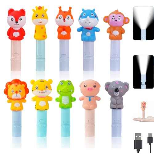 10 Pack Small Mini Cute Kids Flashlight, Rechargeable Animal Flashlights for Boys Girls,Christmas Gifts Stocking Stuffers