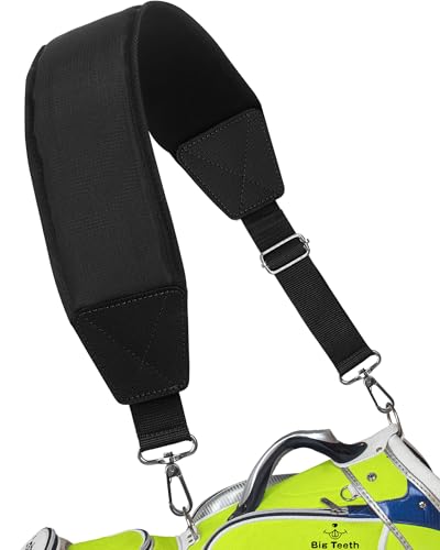 Padded Golf Bag Strap - Adjustable Thick Pad - Full Black With 2 Clips