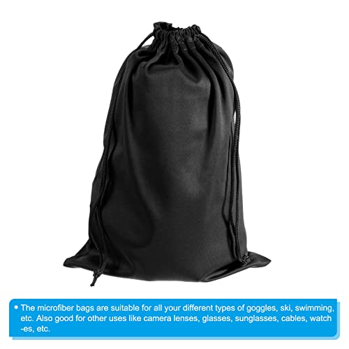 Microfiber Ski Goggle Bag - Drawstring Storage Pouch - Black