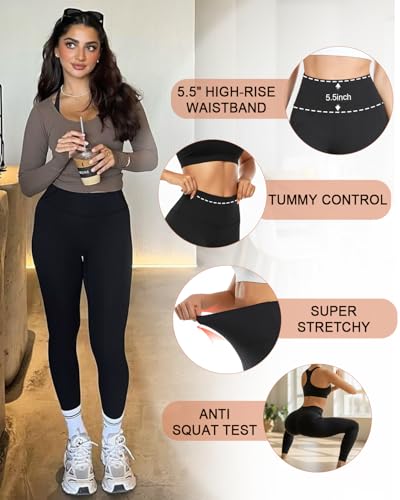 High Waisted Leggings for Women - Tummy Control Yoga Pants - Madagascar Blue, Large-X-Large