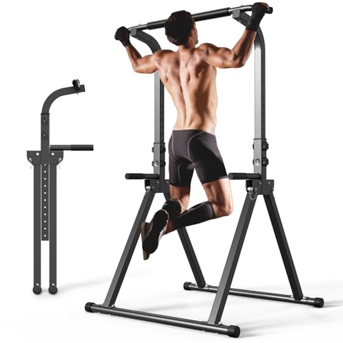 Foldable Pull Up Bar Power Tower with Assistance Bands - Black 01