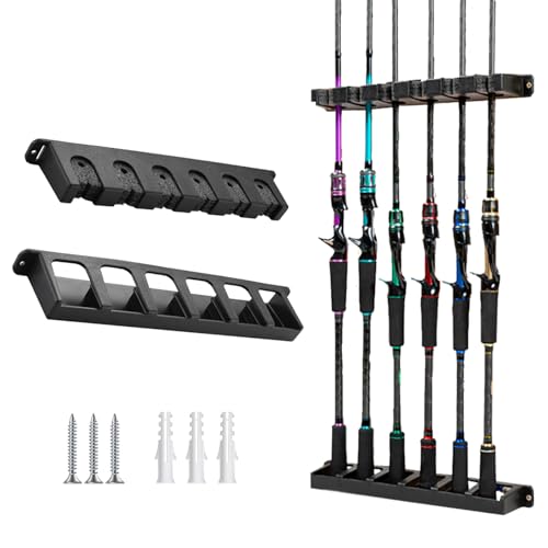 Vertical Fishing Rod Holder - Wall-Mounted for 6 Rods - Black