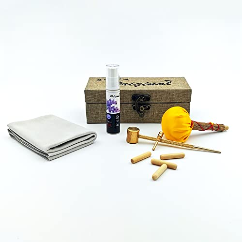 OKSs Brown Katana Cleaning Kit with Choji Oil, Copper Hammer, Chammy, Uchiko Ball, Mekugi-nuki (2 Pairs) - Samurai Sword Care