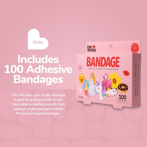 Girls Assorted Animal Food-Shaped Bandages, 100 Count - Fun, Latex-Free Wound Care
