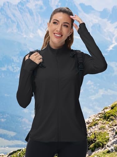 Lightweight Women's Athletic Jacket - UPF 50+ Long Sleeve - X-Large Black