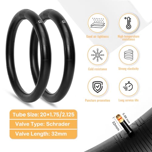 20x2.125 Inch Kids Bike Tires Set with Inner Tubes & Levers - Durable Puncture-Resistant BMX MTB Replacement