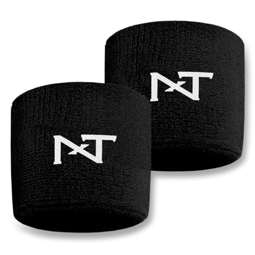 Sports Wristbands - Sweat-Absorbent Cotton Bands - Black