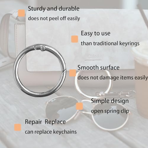1-Inch Round Spring O-Rings - Zinc Alloy Snap Clips - 10-Pack - Silver
