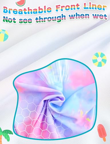 Girls Long Sleeve Rash Guard Swimsuit with Shorts - Tie Dye B, 10-12 Years