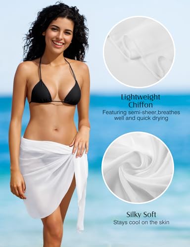 2PCS Chiffon Sarong Swimsuit Cover Up for Women - Black & White, Large