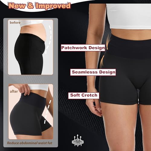 YeuG Black High Waisted Compression Biker Shorts Women Large-XLarge Workout Shapewear