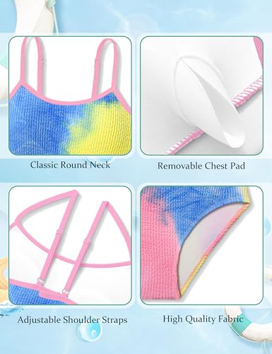 Girls High Waist Two-Piece Bikini Set - Adjustable Scoop Neck