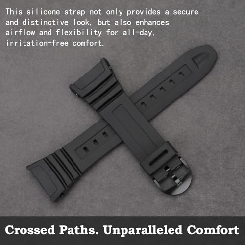 Replacement Watch Band for Casio W-96H - Black Rubber Strap