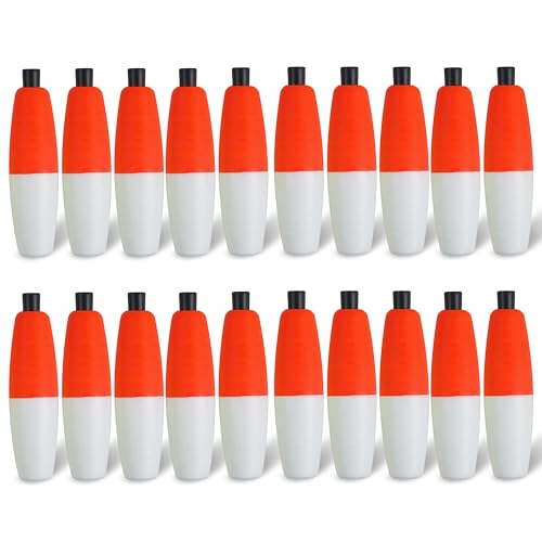 JOGFFDE Red-White 20pcs Fishing Floats Cigar Shape Bobbers 3 Inch