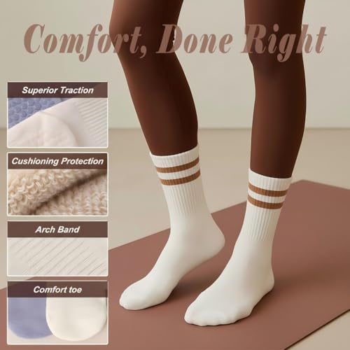 Ombré Pilates Grip Socks - Non-Slip Yoga & Barre Socks, 3 Pairs (5.5-9.5) - Pink Stripe Mix