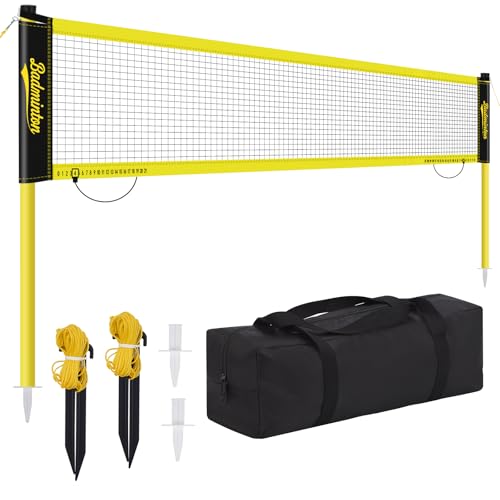 20ft Portable Outdoor Badminton Net Set with Heavy Duty Poles - Yellow & Black