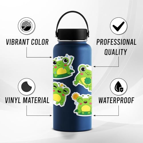 Pack 50 Pcs Cute Animal Frog Stickers for Water Bottles Waterproof Laptop Luggage Helmet Computer Phone Case Teens Adults Girls Boys Aesthetic Sticker Packs Small Vinyl Decals