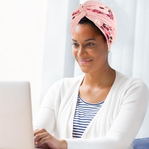 Printed Turbans for Women - Soft Pre-Tied Knot Head Wraps - Black & Pink