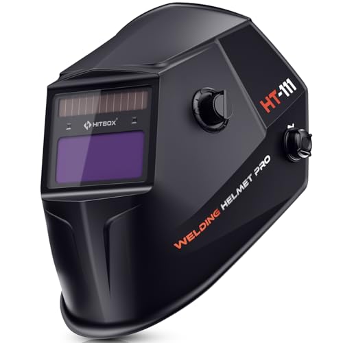 HITBOX Welding Helmet Auto Darkening, 3.66"x1.69" Viewing Screen True Color Welding Hood, 4/9-13 Welding Mask Wide Shade for Grind TIG MIG ARC Welder Hood with Solar Powered
