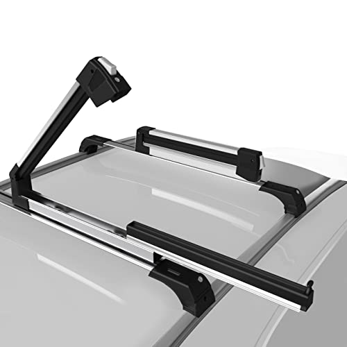 Universal Ski Rack for Car Roof - Holds 6 Pairs of Skis or 4 Snowboards - Silver