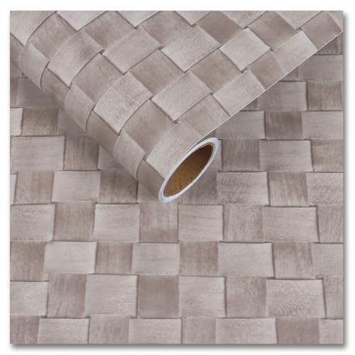 CRE8TIVE Non-Textured Rattan Wallpaper Peel and Stick Taupe Grey Faux Woven Pattern Rattan Contact Paper for Cabinets Dresser Nightstand Cane Weaving Wallpaper Vinyl Roll for Bedroom Bathroom 12"x80"
