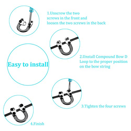 Archery D Loop Set - 2 Metal U Nock D Rings with Screwdrivers, Black