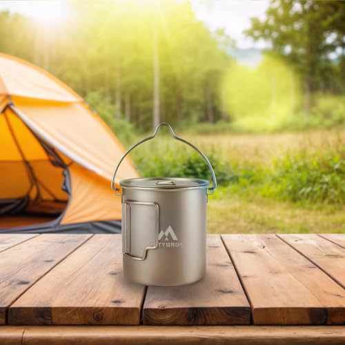 THTYBROS 0.8 Quart Titanium Camping Mug with Foldable Handle & Lid - Ultralight Cookware
