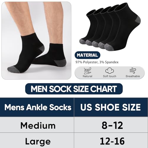 EverKnits Black Ankle Socks 8-12 / 20 Pairs Invisible Casual Socks for Men