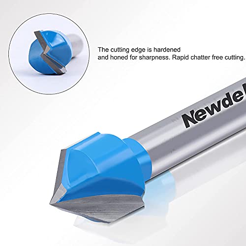 Newdeli 6Pcs Round Nose Router Bit and 90 Degree V Groove Router Bit Set 1/4" Shank Cove Box Router Bits Juice Groove Router Bits CNC Woodworking Tool