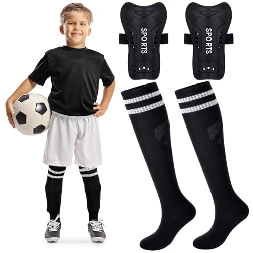 Soccer Shin Guards with Fitted Socks for Kids - Black, Size S