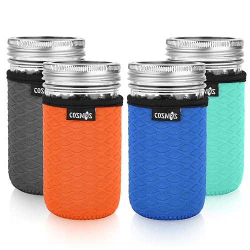 Cosmos 4-Pack Insulated Neoprene Mason Jar Sleeves for 12 OZ Regular Mouth Jars