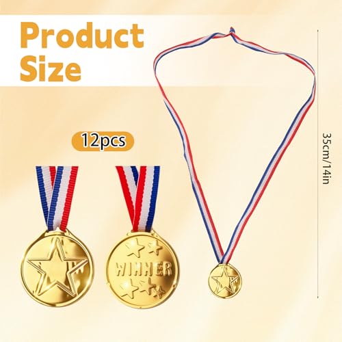 12-Pack Gold Award Medals for Kids with Ribbons - Party Favors