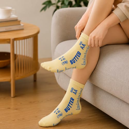 R.HORSE Butter Socks Blue, Funny Butter Graphic Crew Socks for Unisex