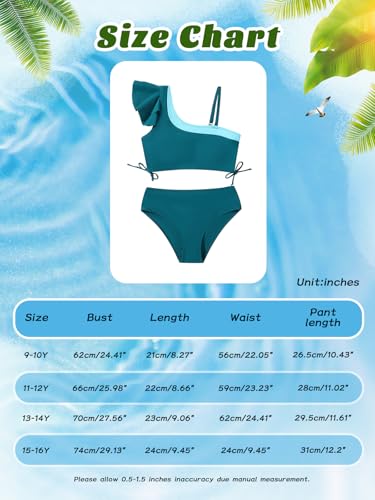 Girls 2 Piece Ruffled Bikini Set - Adjustable Strap Tropical Stripes