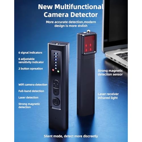Hidden Camera Detector, Security Camera Tracker Portable Camera Detector, Anti-Spy Device Tracker for Travel, Home, Hotel, Office, 6 Levels Sensitivity